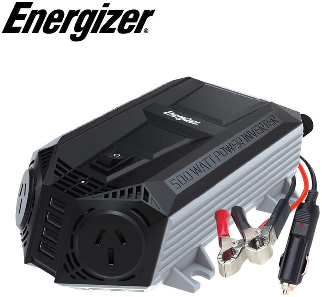 Energizer 500 Watts Power Inverter w/ 48 Watts USB Ports, Modified Sine Wave Car Inverter, DC to AC Converter with Dual 230 Volts AC Outlets and 4 USB Ports 2.4A ea - C-Tick Compliant