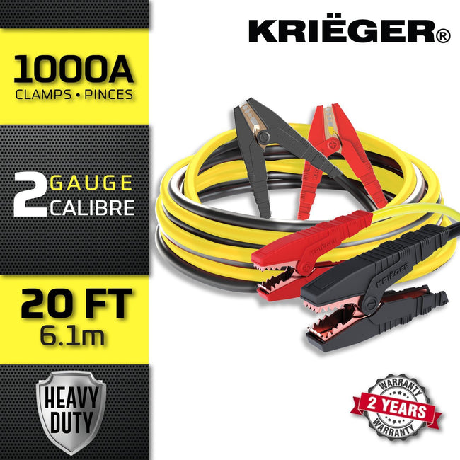 KRB220 Krieger 2 Gauge - Heavy Duty Jumper Battery Cables 20 Ft Booster Jump Start