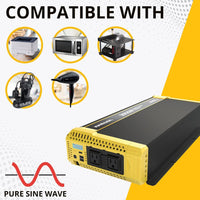Refurbished Krieger 3000W Pure Sine Wave Inverter 12V DC to 120V AC Converter for RV, Truck, Off-Grid Solar Power Inverter 12V to 110V W/Built-in 5V/2.1A USB Port, AC Hardwire Port, Remote Cables Fuse Included