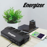 Energizer 200 Watt Power Inverter Modified Sine Wave Car Inverter 12V to 110V DC to AC Converter with Car Cigarette Lighter Plug, Four 2.1A USB Ports & Three Standard North American AC Outlets