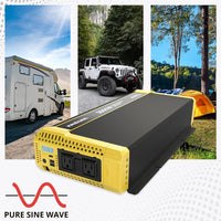 Refurbished Krieger 3000W Pure Sine Wave Inverter 12V DC to 120V AC Converter for RV, Truck, Off-Grid Solar Power Inverter 12V to 110V W/Built-in 5V/2.1A USB Port, AC Hardwire Port, Remote Cables Fuse Included