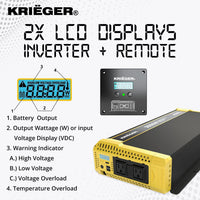 Refurbished Krieger 3000W Pure Sine Wave Inverter 12V DC to 120V AC Converter for RV, Truck, Off-Grid Solar Power Inverter 12V to 110V W/Built-in 5V/2.1A USB Port, AC Hardwire Port, Remote Cables Fuse Included