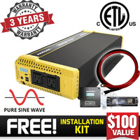 Refurbished Krieger 3000W Pure Sine Wave Inverter 12V DC to 120V AC Converter for RV, Truck, Off-Grid Solar Power Inverter 12V to 110V W/Built-in 5V/2.1A USB Port, AC Hardwire Port, Remote Cables Fuse Included