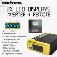 Refurbished Krieger 1500 Watt 12V Pure Sine Inverter Dual AC Outlets & USB, Installation Kit Included, Automotive Portable Power for Power Tools, Camping & Car Accessories - ETL Approved Under UL STD 458