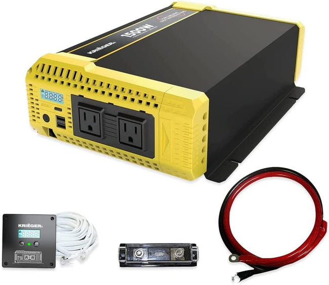 Refurbished Krieger 1500 Watt 12V Pure Sine Inverter Dual AC Outlets & USB, Installation Kit Included, Automotive Portable Power for Power Tools, Camping & Car Accessories - ETL Approved Under UL STD 458