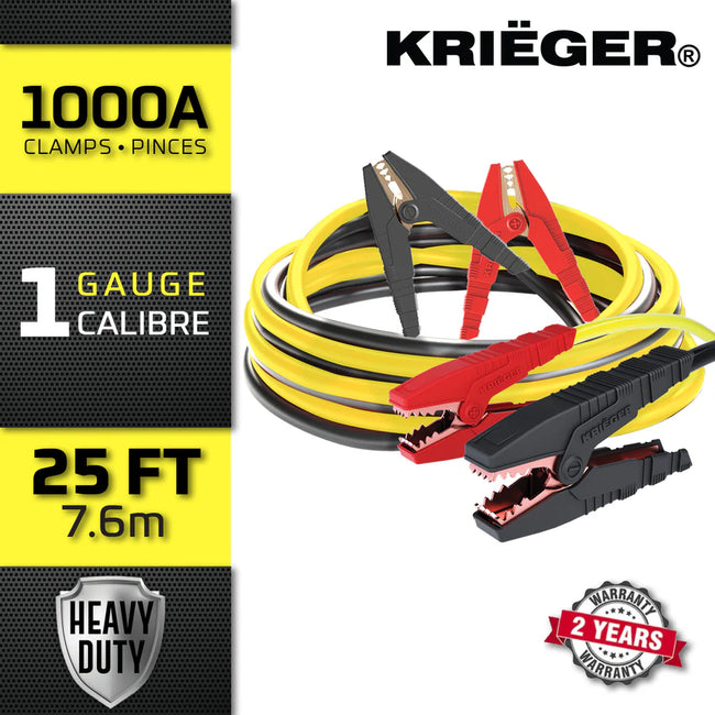 OPEN BOX Krieger 1 Gauge 25FT 1000A Heavy Duty Jumper Cables - KRB125