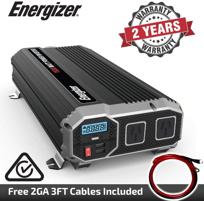 Energizer 1500 Watts Power Inverter 12V to 230V, Modified Sine Wave Car Inverter, DC to AC Converter with Dual 230 Volts AC Outlets and 2 USB Ports 2.4A ea - C-Tick Compliant