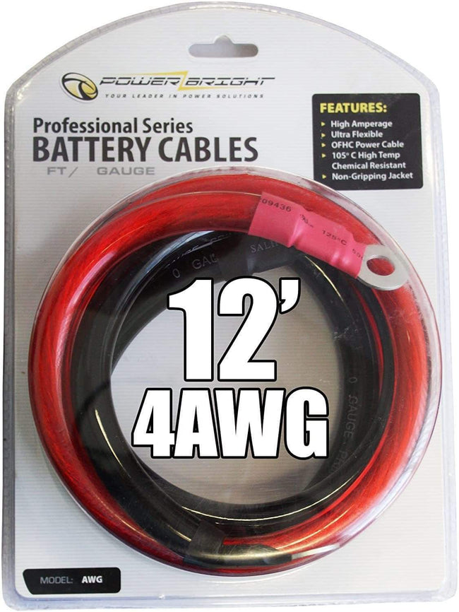 4AWG12 Power Bright 4 AWG Gauge 12-Foot Inverter Cables 1000-1500 watt ...