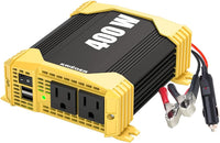 REFURBISHED Krieger 400 Watt 12V DC to 110V AC Car Power Inverter, Modified Sine Wave, 2 Outlets, 2 USB Ports, Cigarette Lighter Plug & Clamps - ETL Certified to UL and CSA Standard