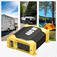 REFURBISHED Krieger 400 Watt 12V DC to 110V AC Car Power Inverter, Modified Sine Wave, 2 Outlets, 2 USB Ports, Cigarette Lighter Plug & Clamps - ETL Certified to UL and CSA Standard