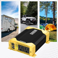REFURBISHED Krieger 600 Watt 12V DC to 110V AC Car Power Inverter, Modified Sine Wave, 2 Outlets, 2 USB Ports, Cigarette Lighter Plug & Clamps - ETL Approved Under UL STD 458