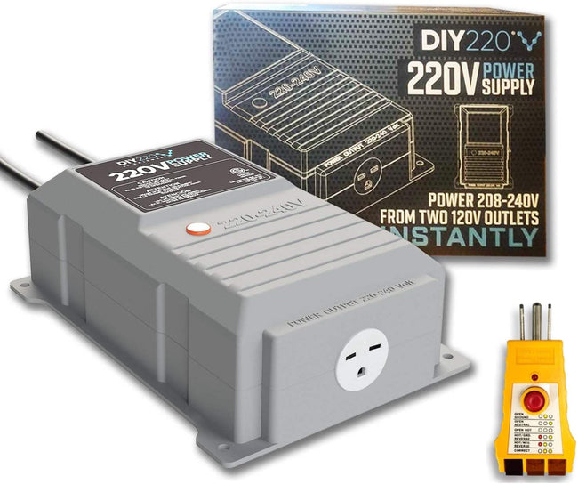 DIY220 Quick Connect 220V Power Supply, Power 208-240 Volts from Two Separate 110/120V AC Circuits, 220V 15A AC Output Outlet
