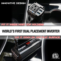 Refurbished EN150 - Energizer 150 Watts Dual Power Inverter 12V to 110V, Modified Sine Wave Car Inverter, 110 Volts AC Outlet, Cigarette Lighter Adapter and 2 USB Ports