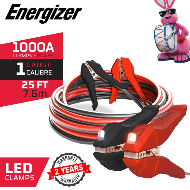 ENL125 Energizer 1-Gauge - Heavy Duty LED Jumper Battery Cables 25 Ft Booster Jump Start