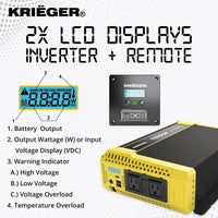 Krieger 1100 Watt 12V Pure Sine Power Inverter Dual USB & AC Outlets for Power Tools, Camping and Car Accessories, ETL Approved Under UL STD 458