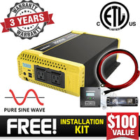 Krieger 2000 Watt 12V Pure Sine Power Inverter Dual USB & AC Outlets, Automotive Portable Power for Power Tools, Camping and Car Accessories. ETL Approved Under UL STD 458