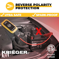 Krieger 1000A Lithium Jump Starter + 10W Wireless charger + QC3.0 USB charger + Flash Light ETL certified
