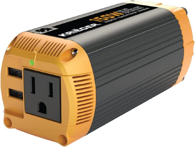 Krieger 150 Watt Pure Sine Wave Power Inverter, 12 V Car Inverter with Dual USB Ports (Quick Charge 3.0), AC Outlet & DC Cord Included - ETL Approved Under UL STD 458