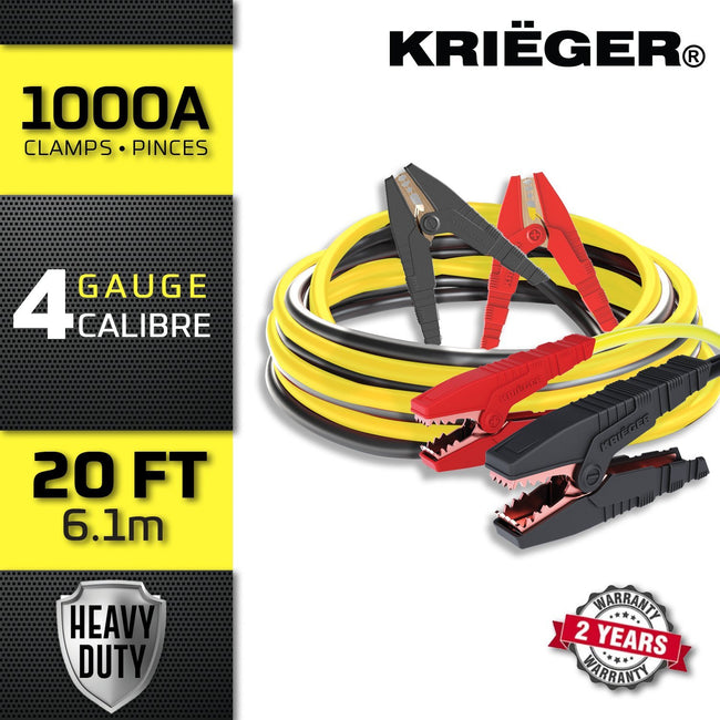 KRB420 Krieger 4 Gauge - Heavy Duty Jumper Battery Cables 20 Ft Booster Jump Start