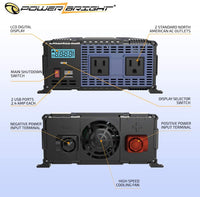NEW PX1500! PowerBright 1500 Watt 12v DC to 110v AC , Modified Sine Wave Power Inverter w/ USB &  LCD