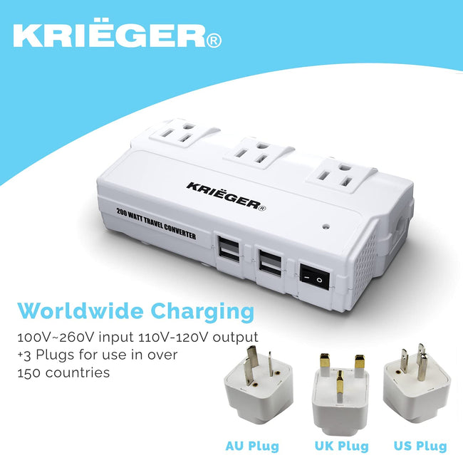 Open Box KRV200 200 Watt Travel Kit Converter with USB charger
