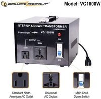 VC1000W PowerBright Step Up & Down Transformer - standard north american outlet universal ac coutput